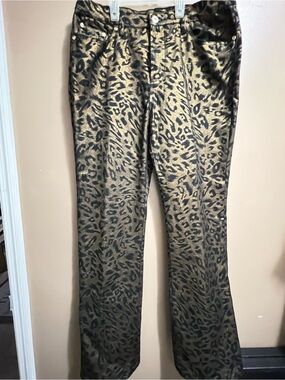 Diane Gilman Metallic Gold and Black Leopard Print Pants